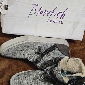Blowfish Malibu Gray Knit Faux-Fur Ankle Booties